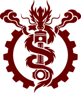 The Teng Hou emblem, a dragon coiled up a piston inside a gear